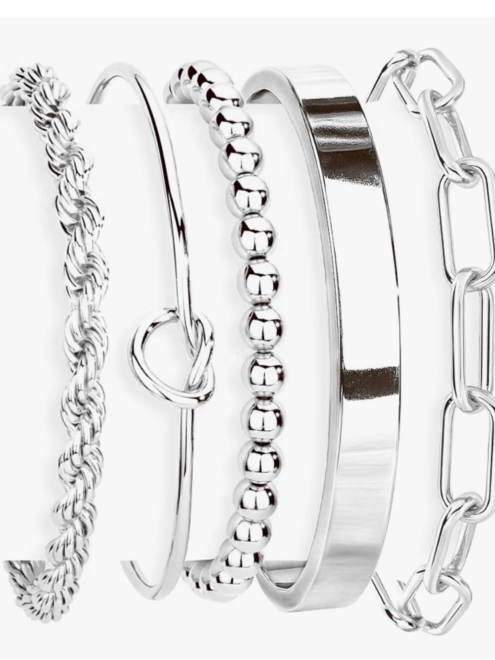 Silver Multi-Style Women's Bracelet Set